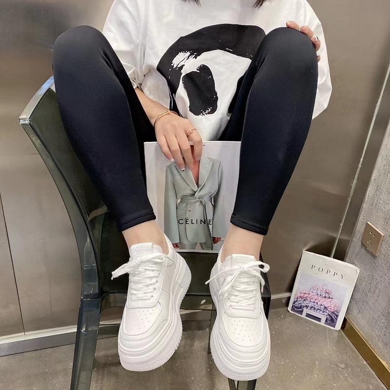 Little white shoes women's platform muffin shoes spring new versatile heightening shoes leather breathable white casual women's shoes