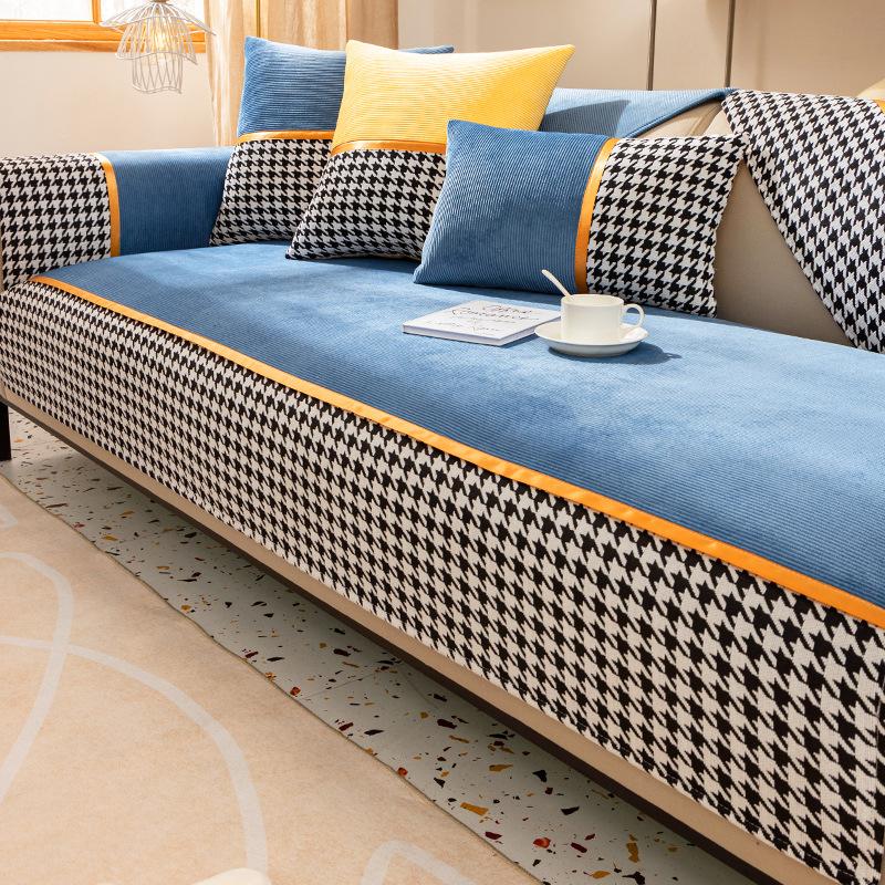 Thousand Bird Grid Splicing Sofa Cover Chenille Winter Sofa Cover All-season Universal Sofa Cushion for Living Room Home Decor