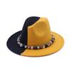 European and American Splicing Color Western Cowboy Hat Top Hat Flat Brim New Felt Hat Jazz Hat