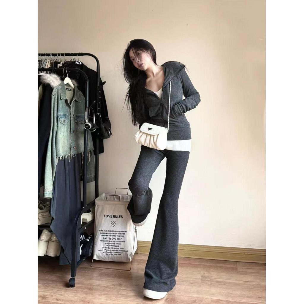 Autumn 2025 Women’s Street Style Slim Zip-Up Sweatshirt & Wide Leg Pants Set