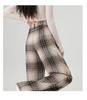 Women's Retro Black & White Plaid Wool Blend Wide-Leg Pants: Fleece-Lined, Thickened, Loose Fit for Autumn/Winter Casual Style.
