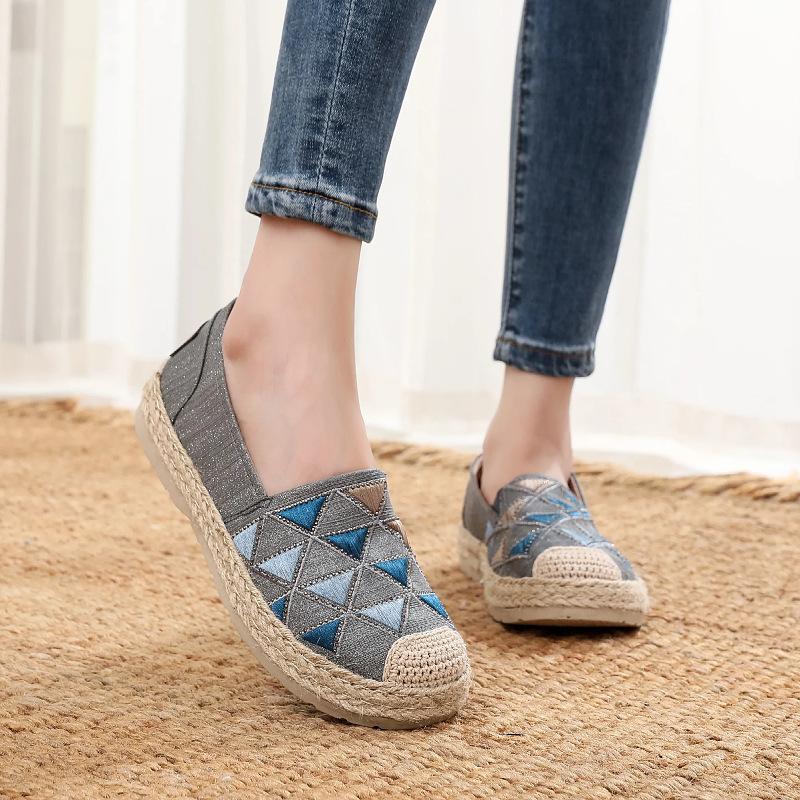 Processing custom summer old Beijing cloth shoes soft sole non-slip fashion versatile one-pedal fisherman casual women's shoes plaid