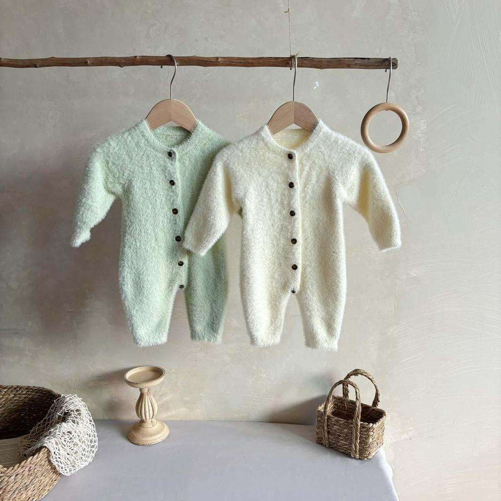Infant Plush Knit Romper - Warm, Long Sleeve Sweater for Newborn Baby Boys & Girls