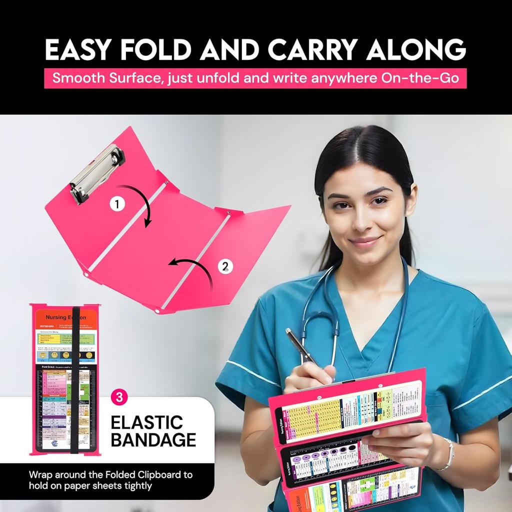 Nursing Clipboard with Nursing and Medical Edition Cheat Sheets 3 Layers Aluminum Foldable Nurse Clip Board Nursing Student Essentials - Foldable
