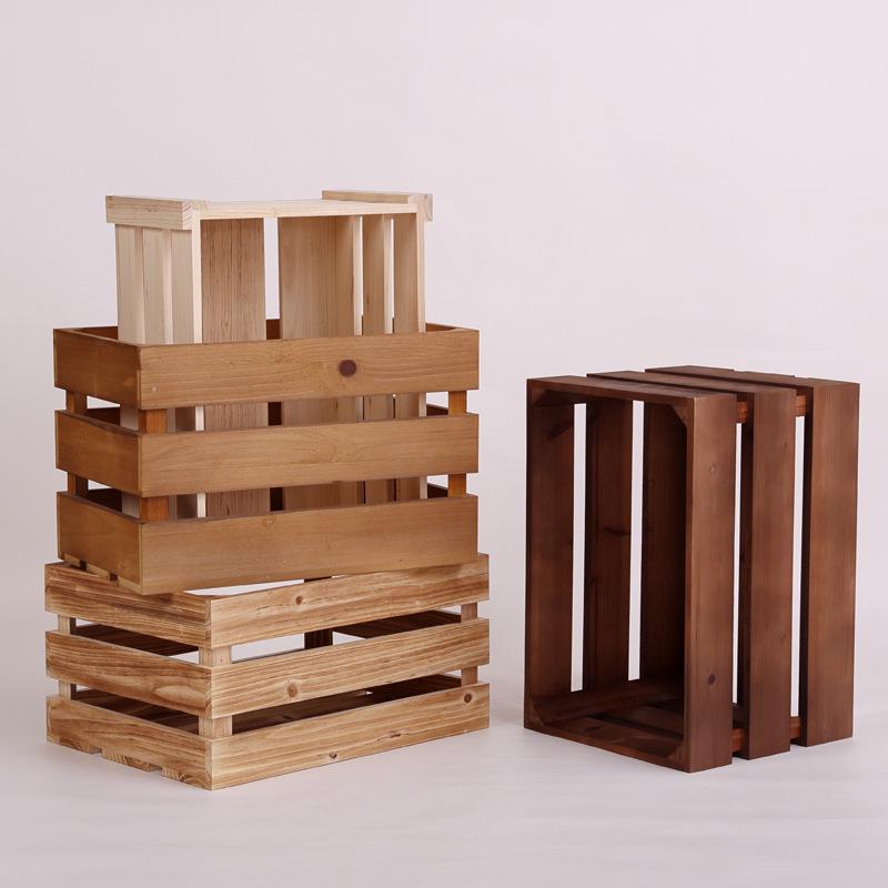 Caixa de Exibição e Armazenamento com Ripas de Madeira Maciça para Decoração e Adereços de Fotografia