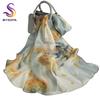 [BYSIFA] Women Chiffon Pure Silk Scarf Cherry Blossom Floral Design Long 100% Silk Shawl Scarf Purple Pink Silk Scarves Echarpes