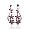 925 Sterling Silver Garnet Flower Dangle Earrings – Handmade Red Gemstone Long Drop Earrings for Women, Statement Wedding Earrings for Women