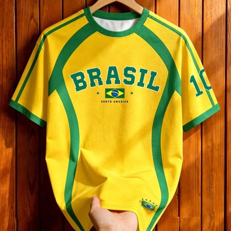 Classic Brazilian Men's Summer Football Fun 3D Printed Pattern T-shirt Adult Couple Fashion Classic Casual Short Sleeve Top
