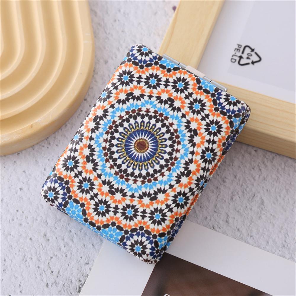 Богемное печатное зеркало для макияжа Портативное двустороннее складное косметическое зеркало PU Карманные ручные зеркала Женские инструменты для макияжа