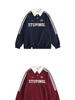 Women's Striped Polo Collar Sweatshirt - Korean Style with American Letter Embroidery