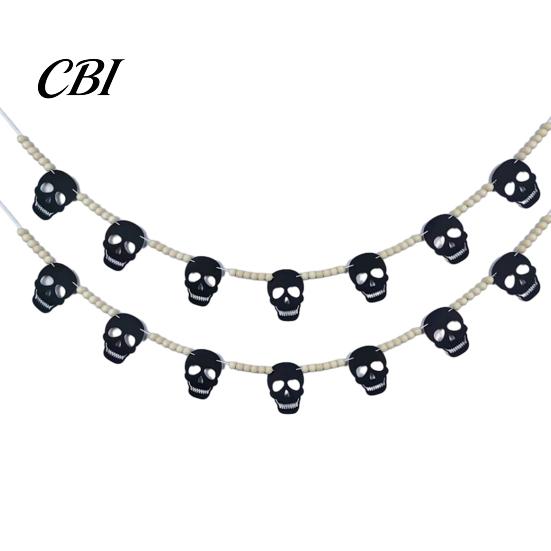 Non-woven Felt Halloween Decor 2 Pcs 7.5FT Garland, Pumpkin Ghost Bat Skull Garland with Fireplace Wood Beads, Party Hanging Banner for Doorway Indoor
