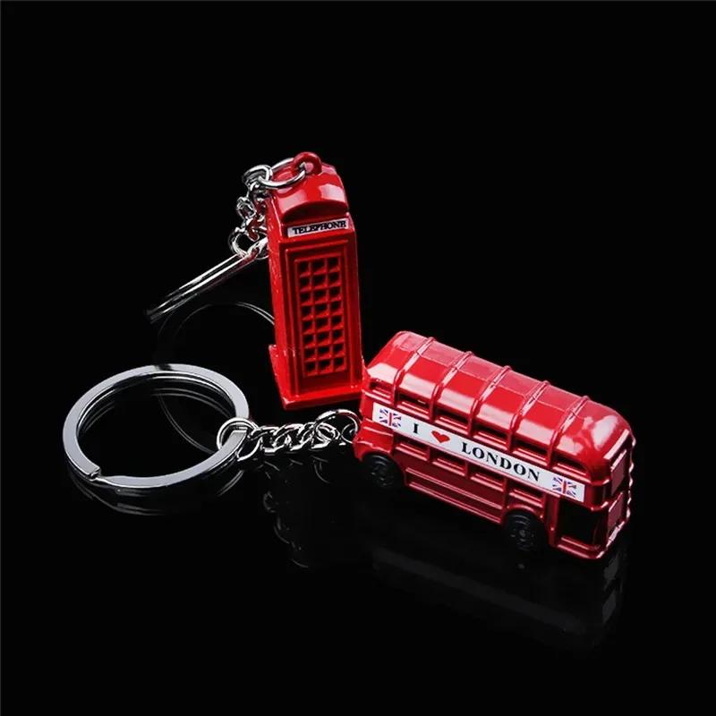 New London Red Bus Key Chain Post Mail Box Key Holder Telephone Booth Charm Pendant Keychain For Men Women Party Gift Key Ring