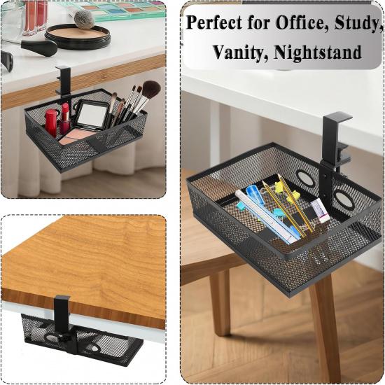 Under Desk Organizer with 360° Swivel, Clamp-On No Drill tallation, Sturdy Mesh Storage Drawer for Home Office, Pencils, Art Supplies and More