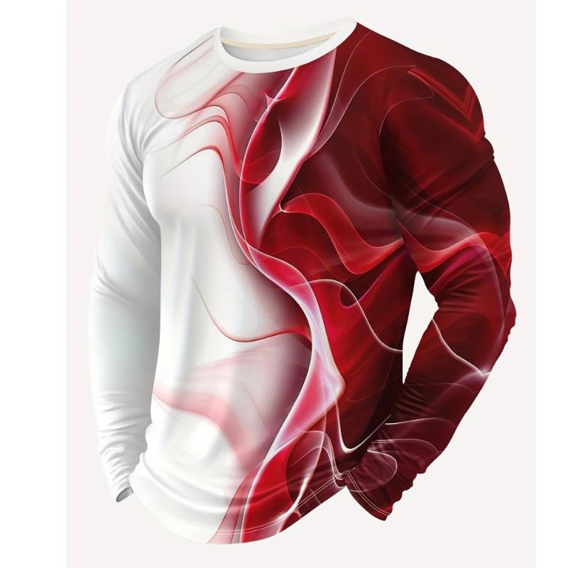 T-Shirts for Men Autumn Mens Clothing Round Neck Tops Long Sleeve Shirts 3D Print Graphic T Shirts Vintage Men T-Shirt