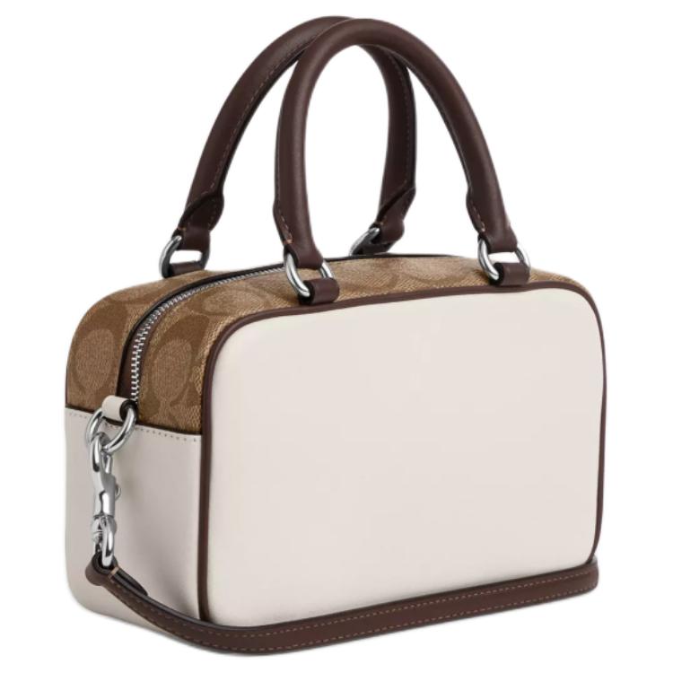 Coach Satchel 18 Logo Zip Closure Smooth Leather Coated Canvas Bowling Bag Shoulder Crossbody Handbag Small Women handbags CV704-SVCAH