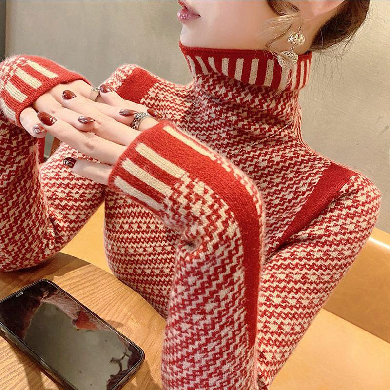 High neck sweater women's base shirt fashionable and stylish pullover top autumn and winter women's outfit