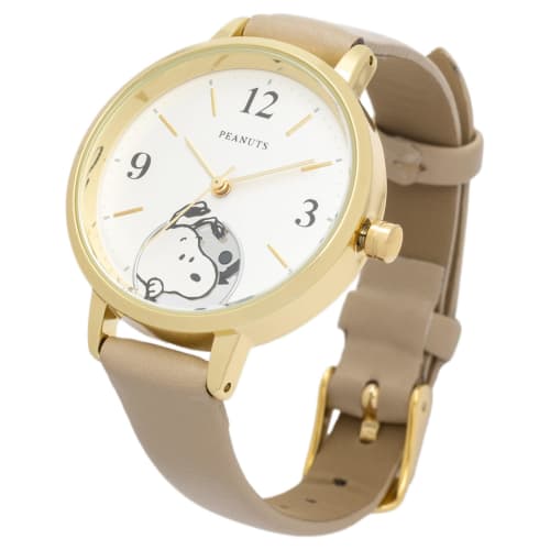 Fieldwork Women's Analog Watch with Leather Strap, Snoopy Hide-and-Seek Watch G, Beige, PNT044-2