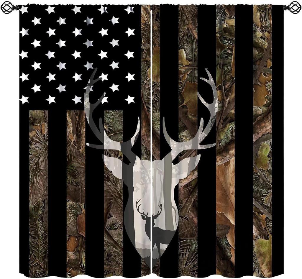 Farmhouse American Flag Curtains Boys Army Green Camo Vintage Stripe Us Print Window Kitchen Bedroom Curtain Polyester Ideal For Sleeping Area