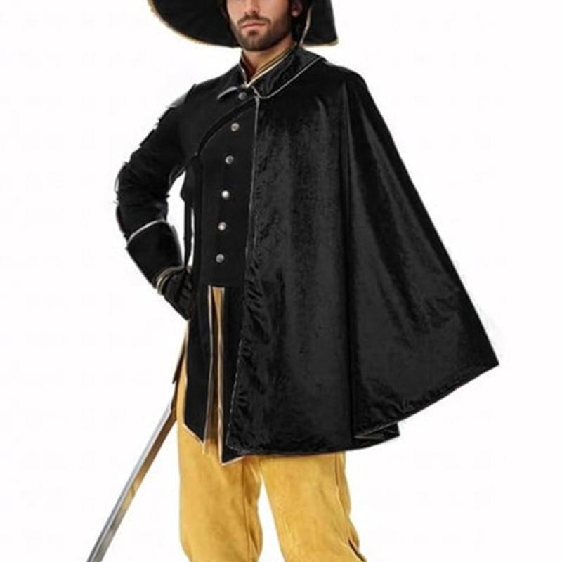 Mens Renaissances Shawl Half Shoulder Cape Medieval Samurais Cloak LARP Warriour for Party Halloween Costume Cosplay 80cm чёрный