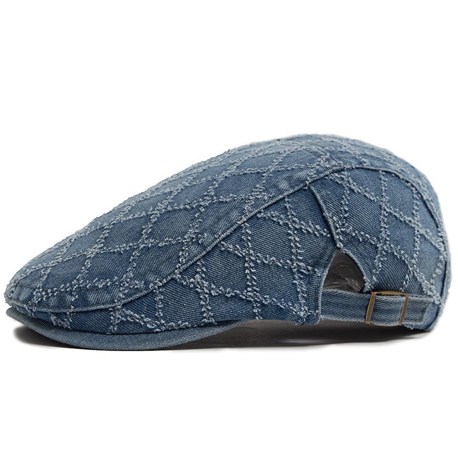 

Korean-style fashion denim bucket hat Washed cotton plaid forward-brimmed cap Summer soft-top sun protection hat adjustable【55-59cm】 синій
