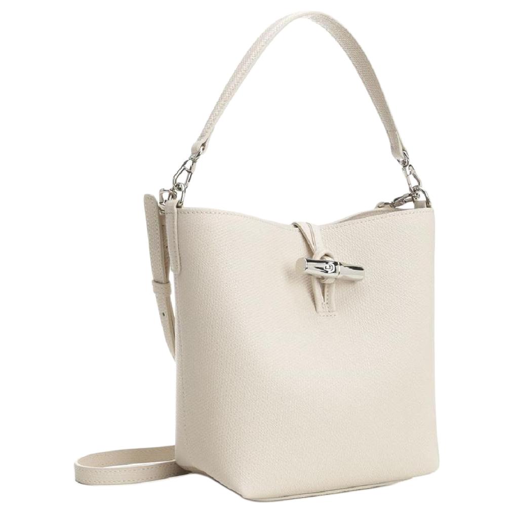 

Longchamp Le Roseau Silver Metal Accessories Solid Color Cowhide Bucket Bag Shoulder Crossbody Tote Mini Women Bags White 10314HFP555 Basic Set (Bag+Dust Bag)