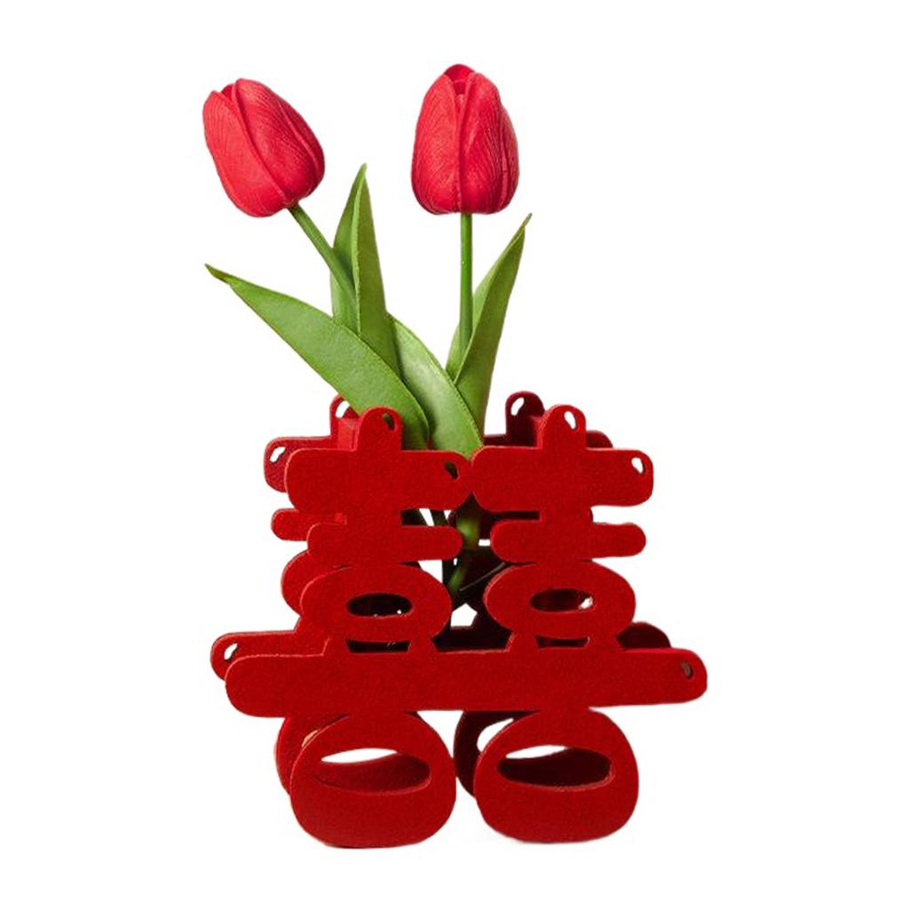 Double Happiness Character Ornament Chinese Wedding Happiness Character Decoration with Artificial Flower for Wedding