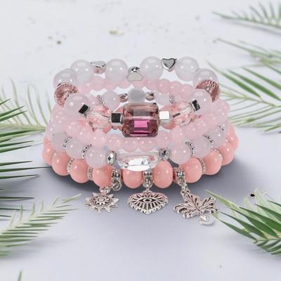 Set di Braccialetti Bohémien con Perline e Ciondoli a Forma di Cuore Vuoto e Foglia