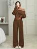 2025 European and American cross-border independent station new women's autumn and winter casual loose round neck long-sleeved sweater trousers suit 