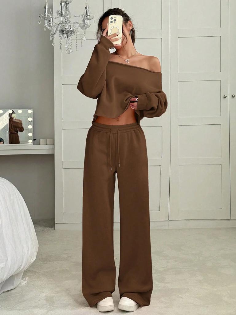 2025 European and American cross-border independent station new women's autumn and winter casual loose round neck long-sleeved sweater trousers suit 