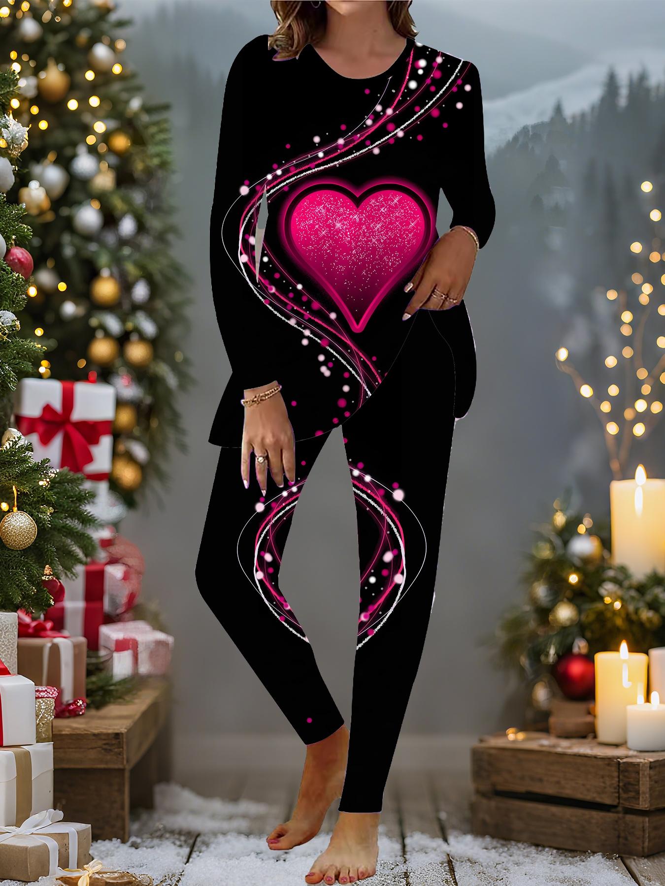 

Євро-американська мода 3D принт Любов Жіночий чотирисезонний комплект з двох предметів: футболка з довгим рукавом + довгі штани. Ідеальний подарунок на Новий рік та Різдво 4XL червоний