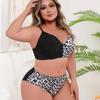 Sexy Plus Size Women's Leopard Print Splicing Underwear Set Gathered Suspenders Bra and Panties Two-piece Set
