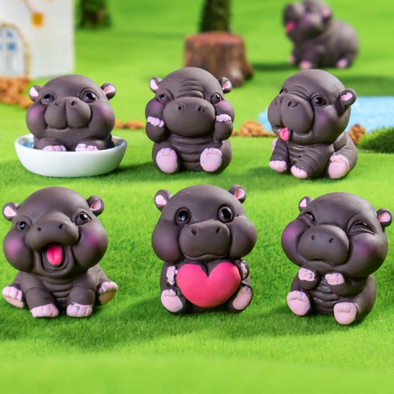 2Pcs Desktop Decoration  Simulated Pigmy Hippopotamus Eye-Catching Action Figure Trendy Ornament Cute Figurine