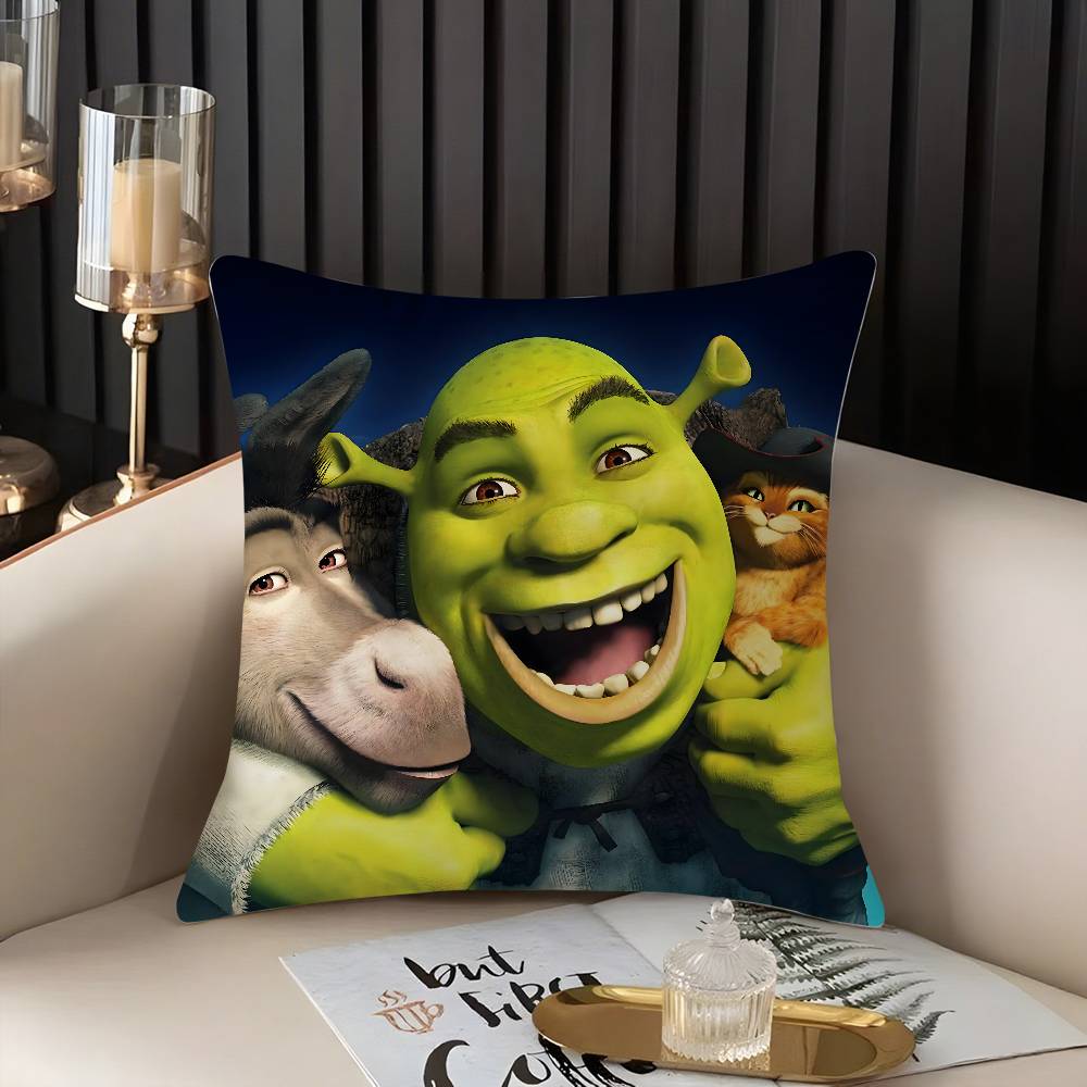 Funny Cartoon S-Shreks Pillow Case Home Dorm Chair Back Short Plush Double-Sided Printing Office Nap Time Cushion Cover