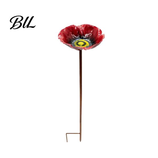 Bee Watering Station Metal Flower Yard Stake Handmade Ground Insert Bird Butterfly Water Bath Feeder Drinking Bowl Outdoor Decor for Garden Lawn