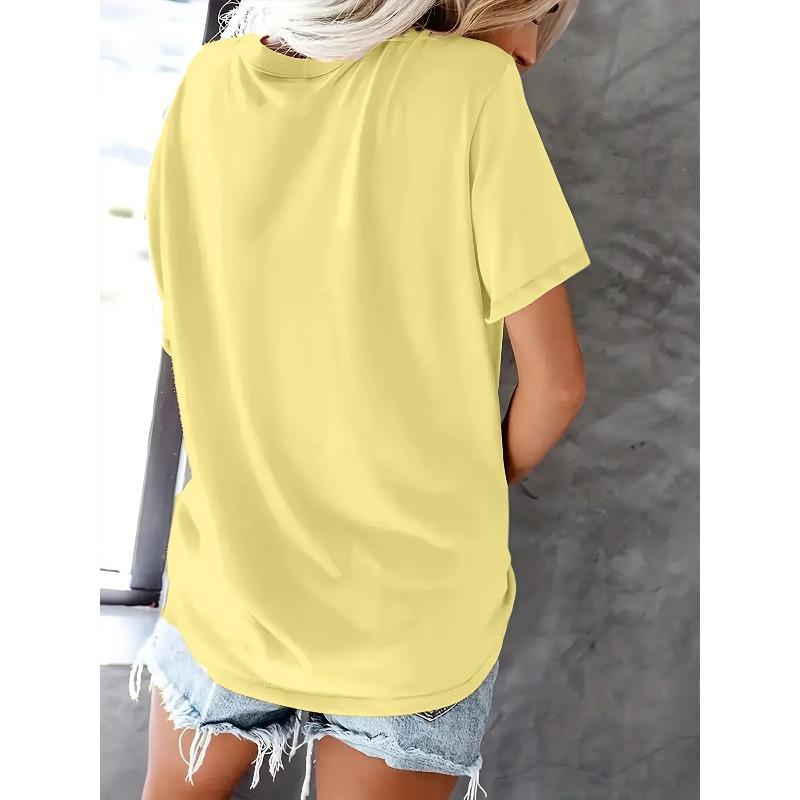 Women's Casual Crew Neck T-Shirt with Letter Print - Soft Polyester, Machine Washable