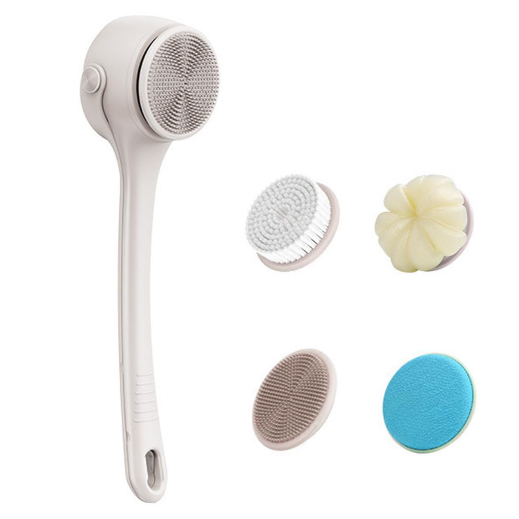 Elektrische Duschbürste Badebürste mit Doppelgriff 4 austauschbare Köpfe für einfache Ganzkörperreinigung & Peeling