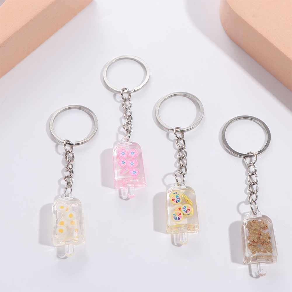 Glow Cup Fruit Ice Cream Keychain Acrylic Pendant Flower Slice Keyring Jewelry Gifts   Car Keychain