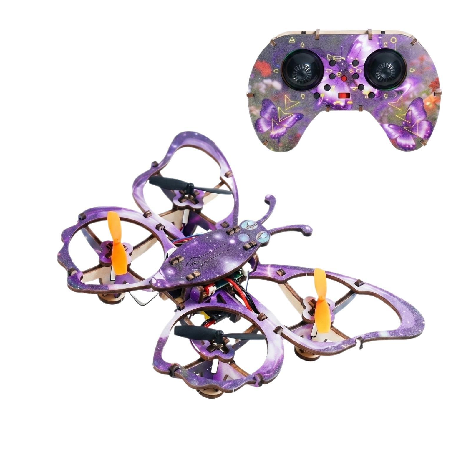 DIY Wooden Assembly Remote Control Drone Kit with Butterfly Design Educational Model for Beginners and Hobbyists STEM Learning Toy One Size