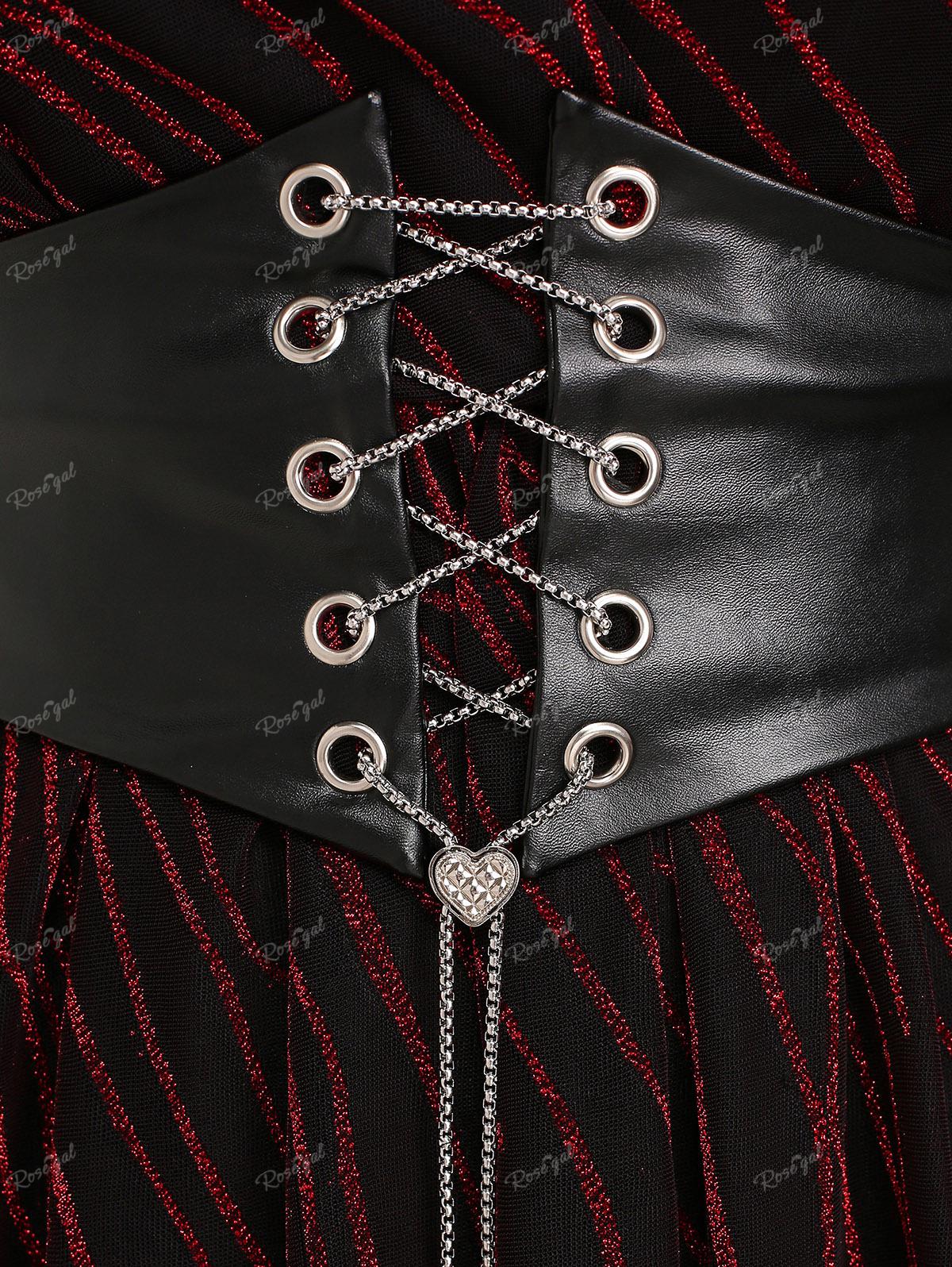 Футболка Rosegal Plus Size из искусственной кожи с поясом и сверкающими цепочками — фото 4