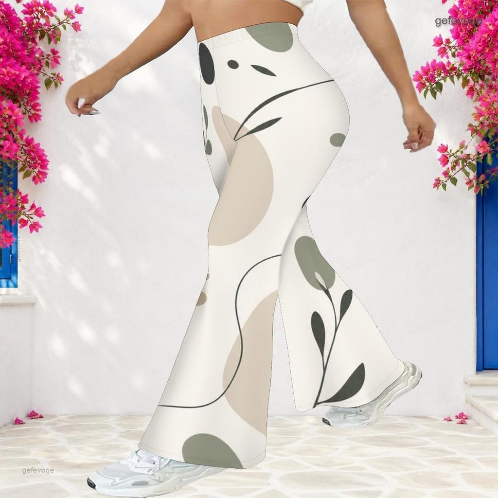 Women's Casual High Waist Flare Pants, Geometric Pattern Print Streetwear Bell Bottom Trousers