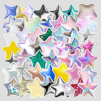 50 Sheets of 3D Three-dimensional Star Graffiti Stickers Creative Star Stickers Water Cup Mobile Phone Waterproof Decorative Stickers