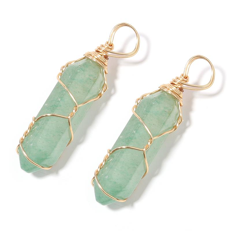 1 Pc Natural Stone Charms 40mm Color Bullet Shaped Handmade Gold Wire Pendants for DIY Necklace Gifts Jewelry Making Accessories