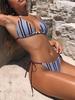 Swimsuit Color Block Stripe Print Tie Backless Sexy Two Piece Bikini