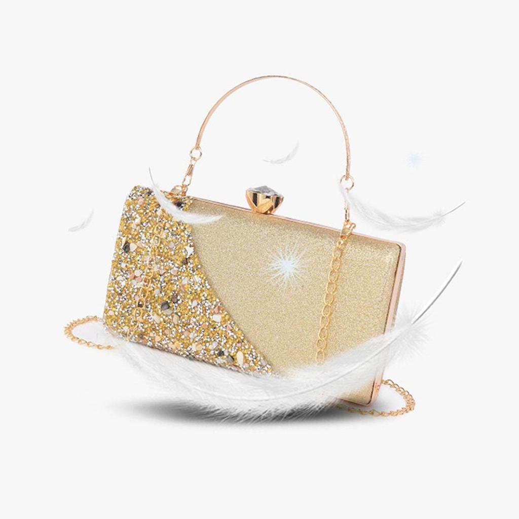 Borsa da sera da donna con strass intarsiati, texture di alta gamma, borsa a tracolla con catena per abito da sera
