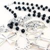 Gothic Punk Cool Rosary Beaded Necklace Ankh Cross Black Beads Bat Necklace