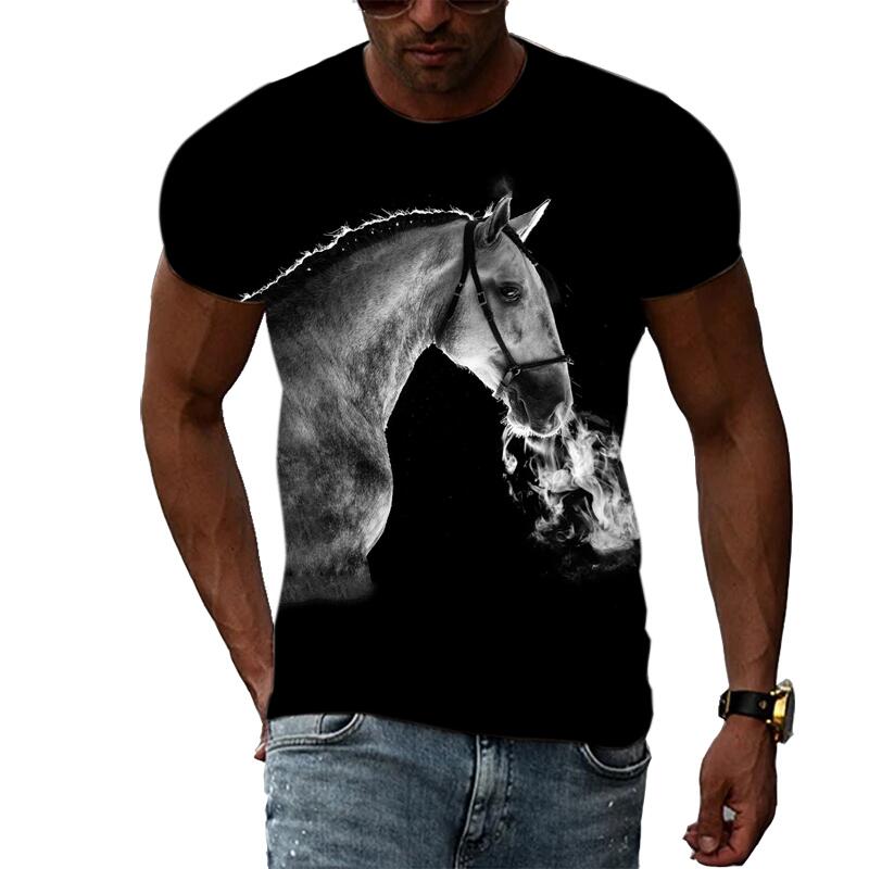 Summer Fashion Graphic Animal Horse T Shirts For Men Casual 3D Print Tee Hip Hop Harajuku Personality Round Neck Short Sleeve