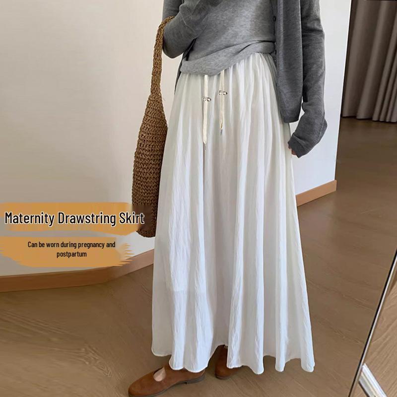 Black Maternity Summer Ice Cool Pleated A-line Skirt with High Waist Drawstring XL