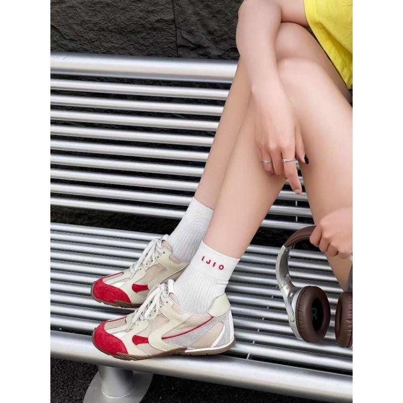 Retro Summer New Fashion Versatile Color Matching Mesh Breathable Sneakers Genuine Leather