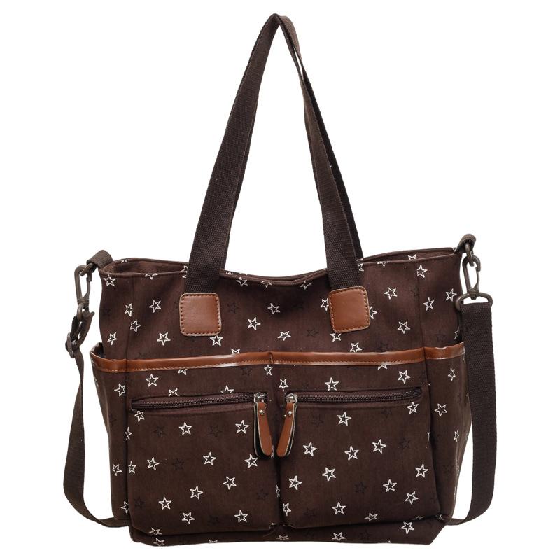 Womens Star Print Canvas Tote Bag Large Capacity Casual Shoulder Handbag Purse