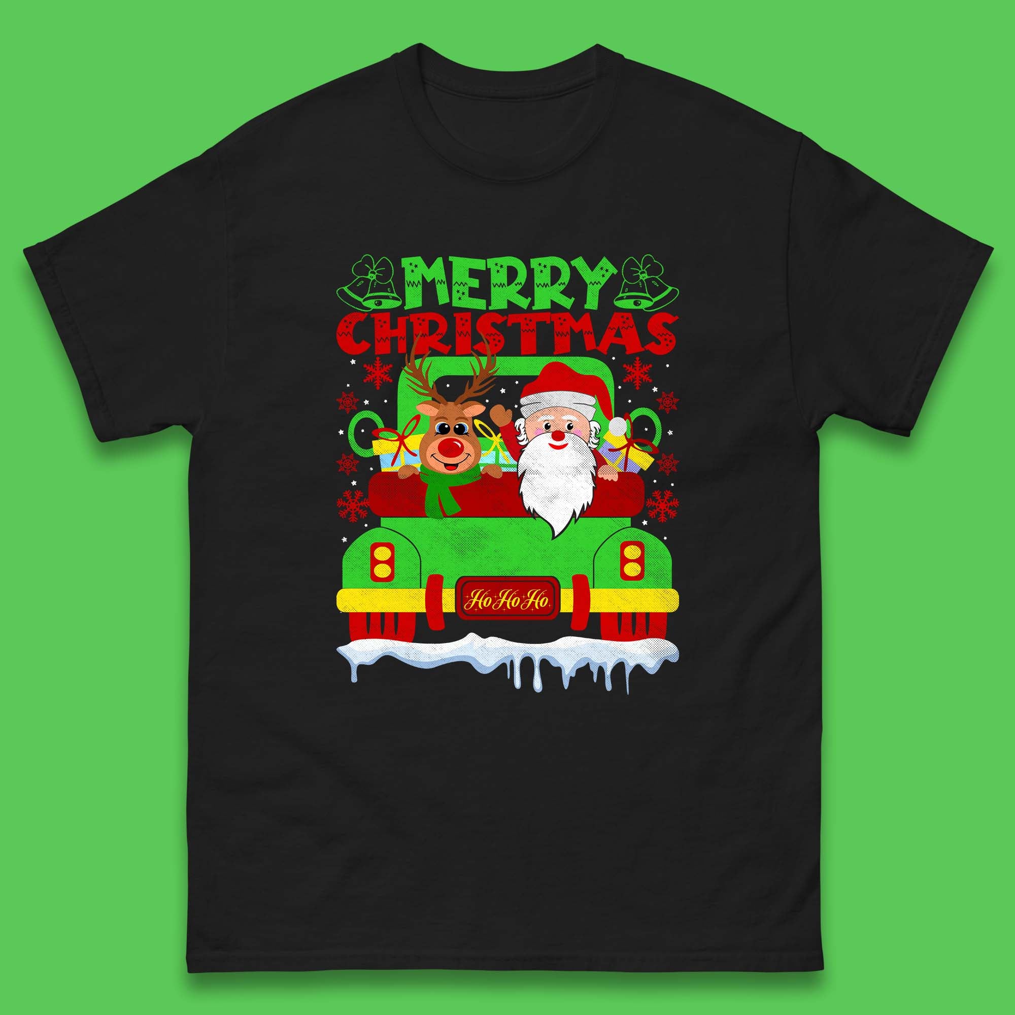 

Merry Christmas Mens T Shirt Womens Tops Tees Christmas Truck Santa Reindeer Top S
